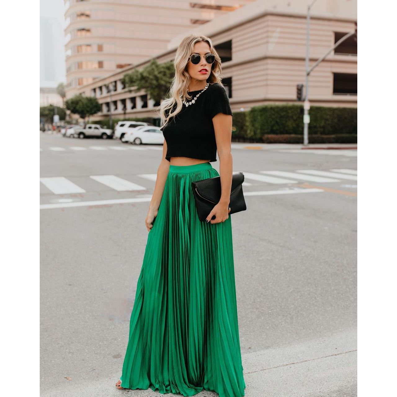 Women's Maxi Skirt - High Waist - Pleated Flowing Design - Elegant Loose Fit