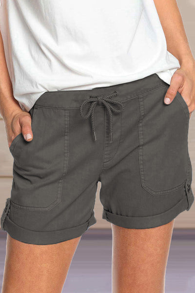 Women's shorts with adjustable waist drawstring and turned up hem