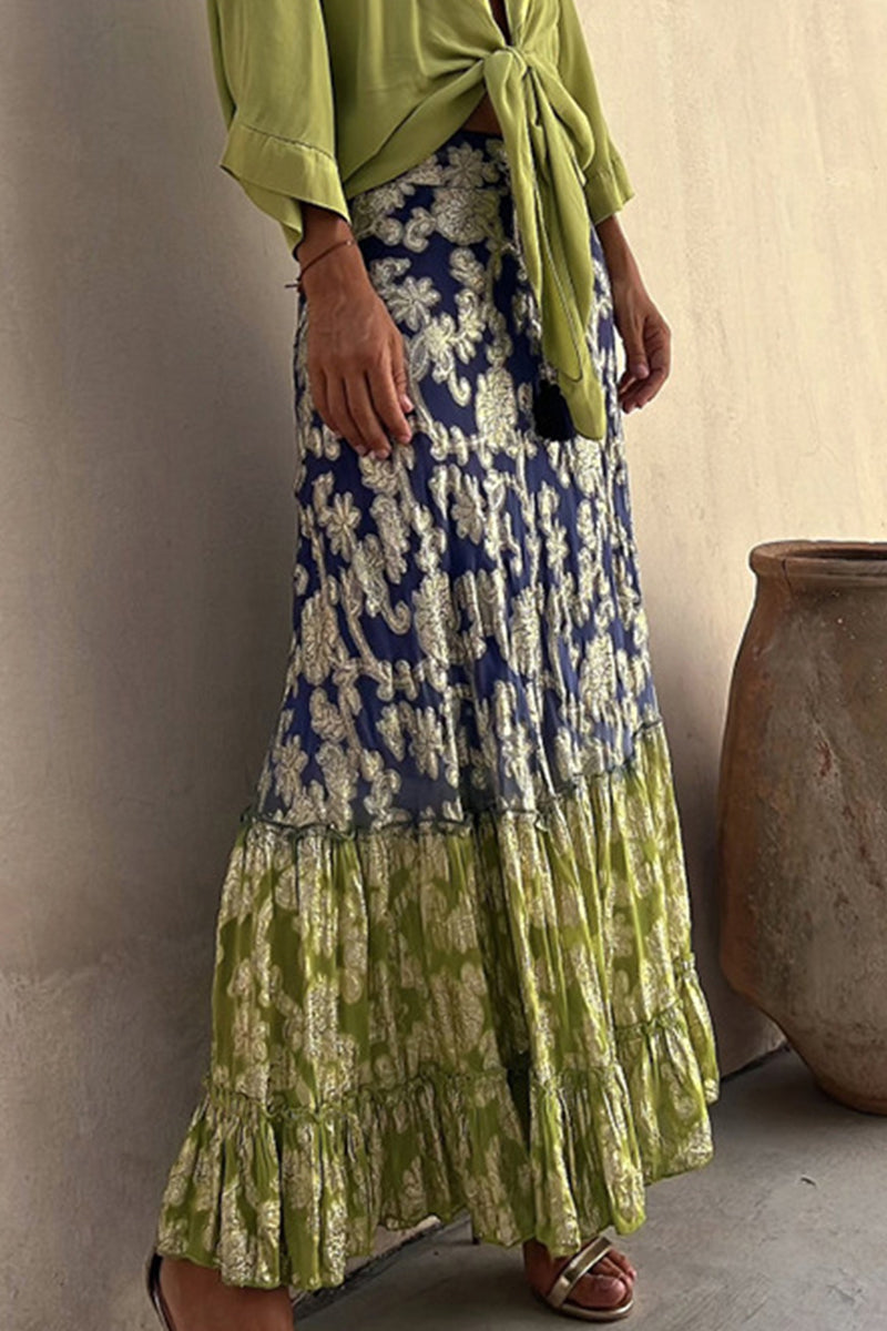 Women's Maxi Skirt - Floral Print - Tiered Flowing Design - Lightweight Elegant Style