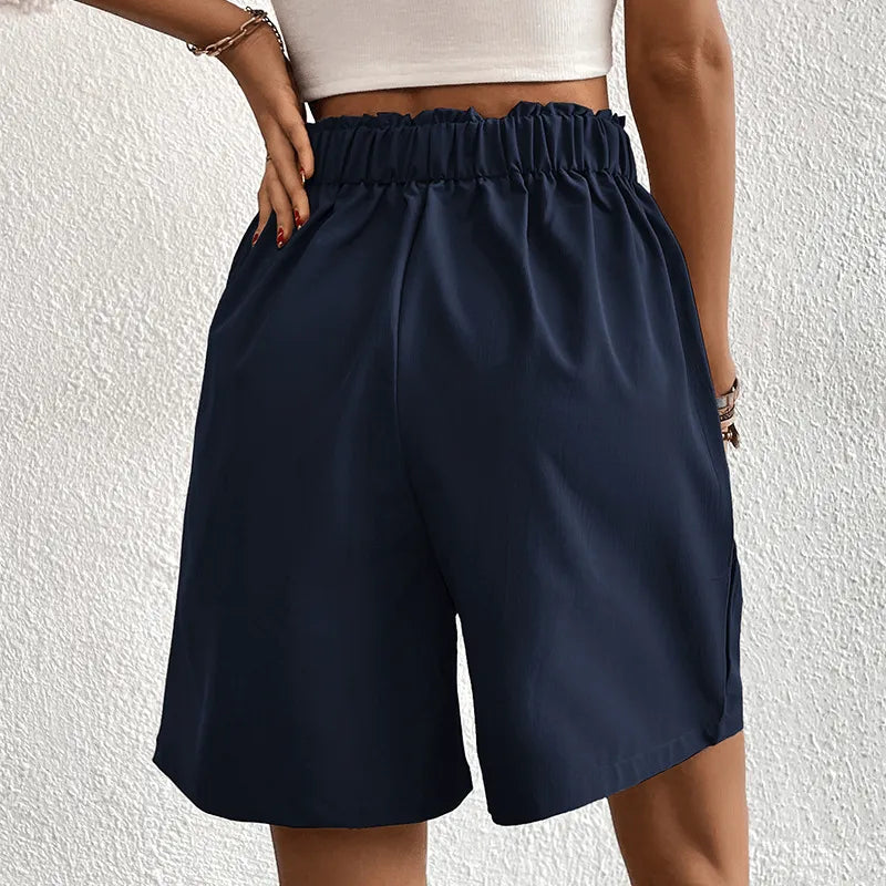 Women's High-Waisted Shorts - Pleated Design - Lightweight Flowy Fabric - Button Front