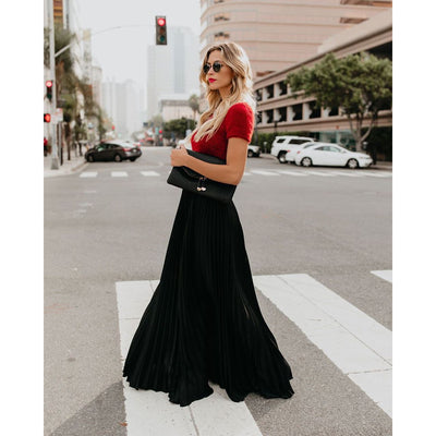 Women's Maxi Skirt - High Waist - Pleated Flowing Design - Elegant Loose Fit