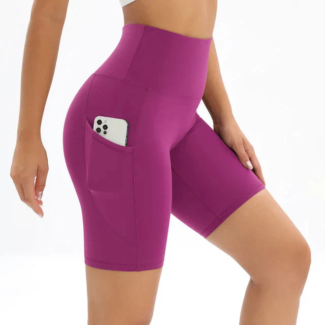 Women's fitness shorts with high waist and pocket