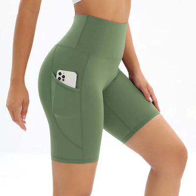 Women's fitness shorts with high waist and pocket