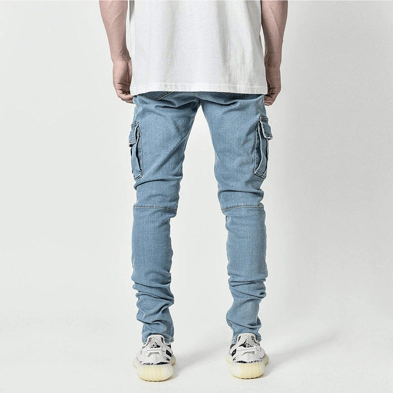 Men's stacked jeans with pocket detail