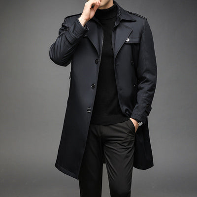 Men’s Trench Coat - Double-Breasted - Notched Lapels - Epaulettes - Buttoned Cuffs