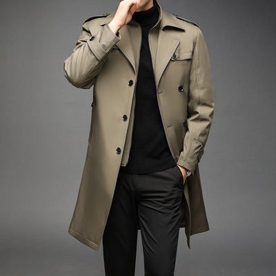 Men’s Trench Coat - Double-Breasted - Notched Lapels - Epaulettes - Buttoned Cuffs