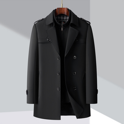 Men’s Trench Coat - Double-Breasted - Notched Lapels - Epaulettes - Buttoned Cuffs