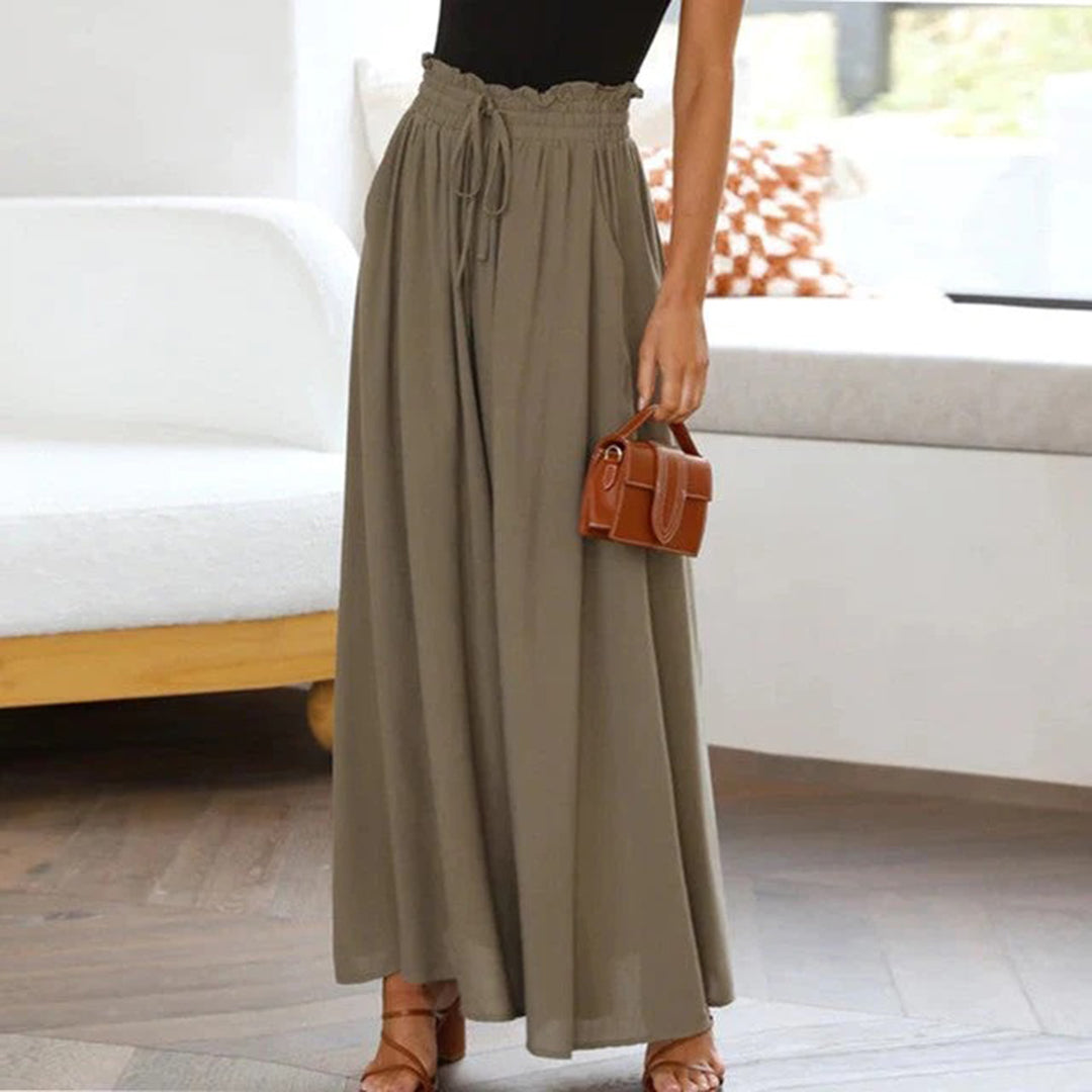 Women's Maxi Skirt - High Waist with Drawstring - Flowy Lightweight Fabric - With Pockets