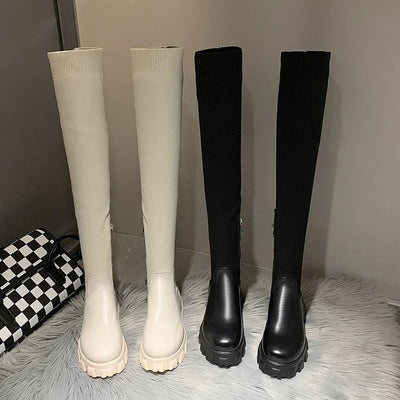 Over-the-knee stretch boots for women