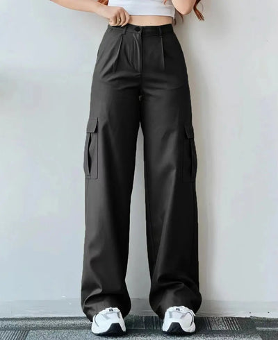 Women's vintage high waist cargo pants with straight legs