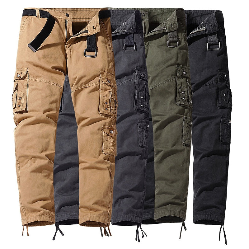 Men’s Cargo Trousers - Relaxed Fit - Multi-Pocket Utility Design - Adjustable Ankle Cuffs