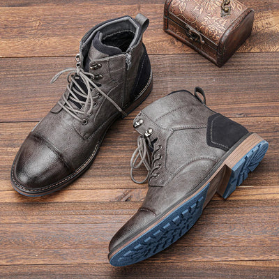 Men’s Leather Ankle Boots - Durable Slip-Resistant Sole - Casual Comfortable Fit