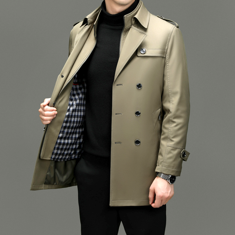 Men’s Trench Coat - Double-Breasted - Notched Lapels - Epaulettes - Buttoned Cuffs