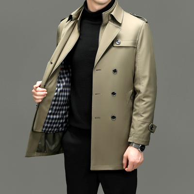 Men’s Trench Coat - Double-Breasted - Notched Lapels - Epaulettes - Buttoned Cuffs