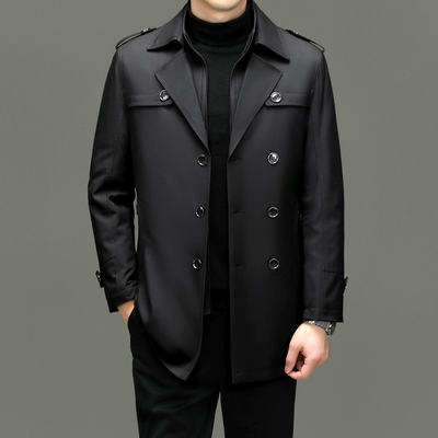 Men’s Trench Coat - Double-Breasted - Notched Lapels - Epaulettes - Buttoned Cuffs