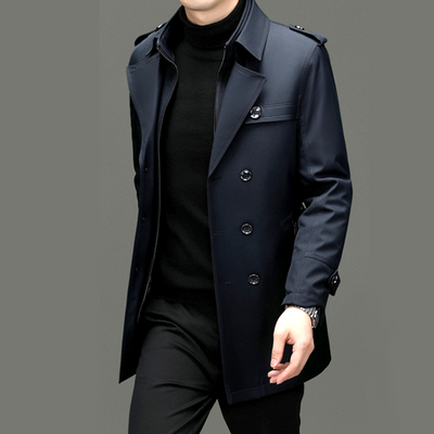 Men’s Trench Coat - Double-Breasted - Notched Lapels - Epaulettes - Buttoned Cuffs