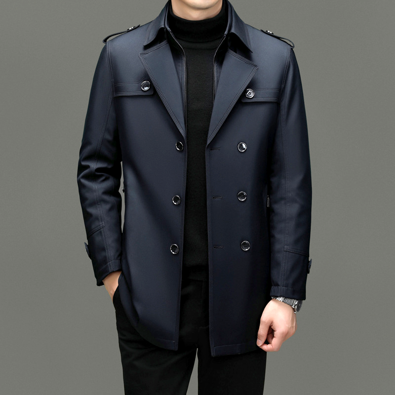 Men’s Trench Coat - Double-Breasted - Notched Lapels - Epaulettes - Buttoned Cuffs