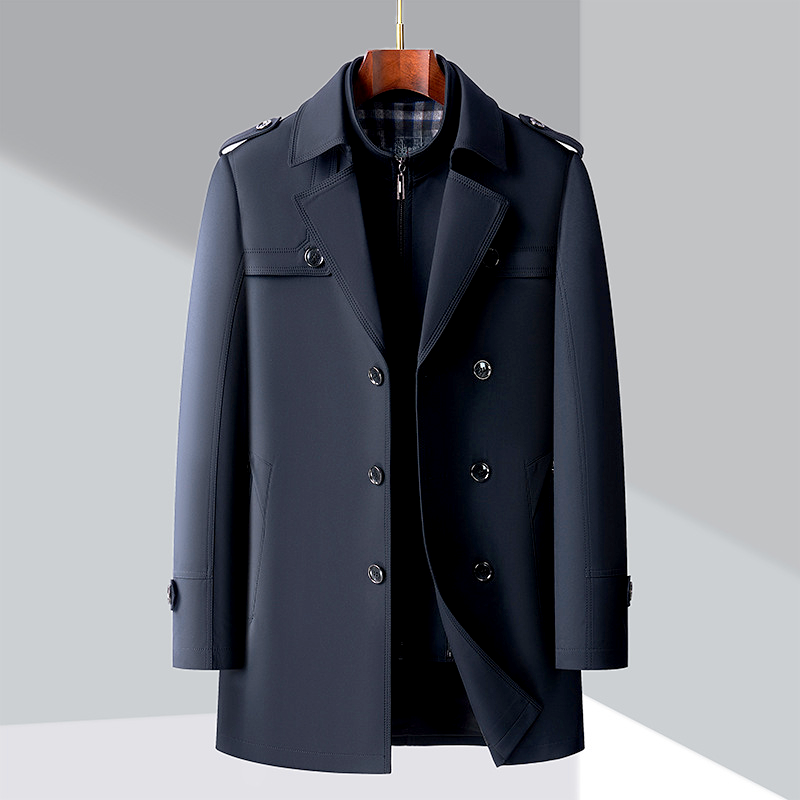 Men’s Trench Coat - Double-Breasted - Notched Lapels - Epaulettes - Buttoned Cuffs