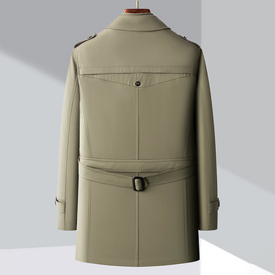 Men’s Trench Coat - Double-Breasted - Notched Lapels - Epaulettes - Buttoned Cuffs