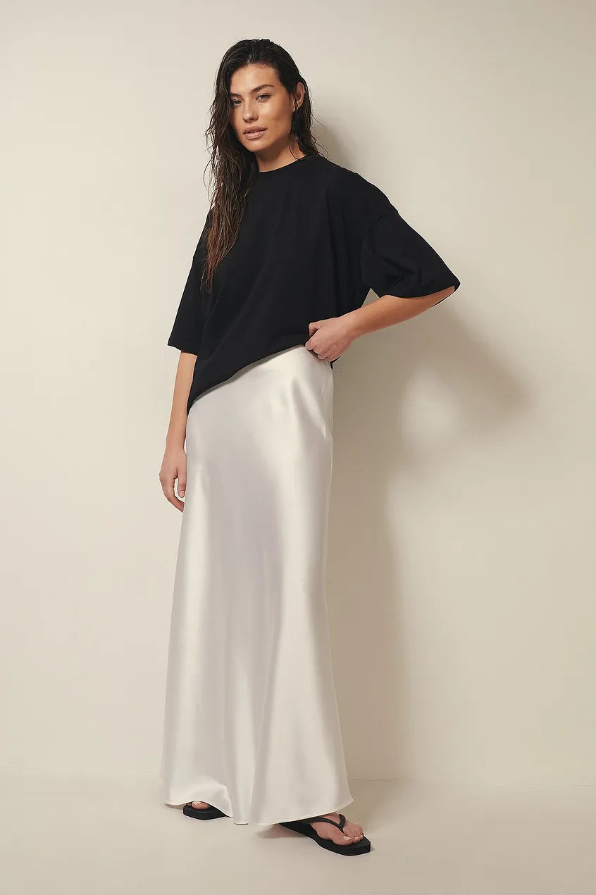 Women's Maxi Skirt - Sleek Satin - Flowing A-Line Silhouette - Elegant Formal Wear