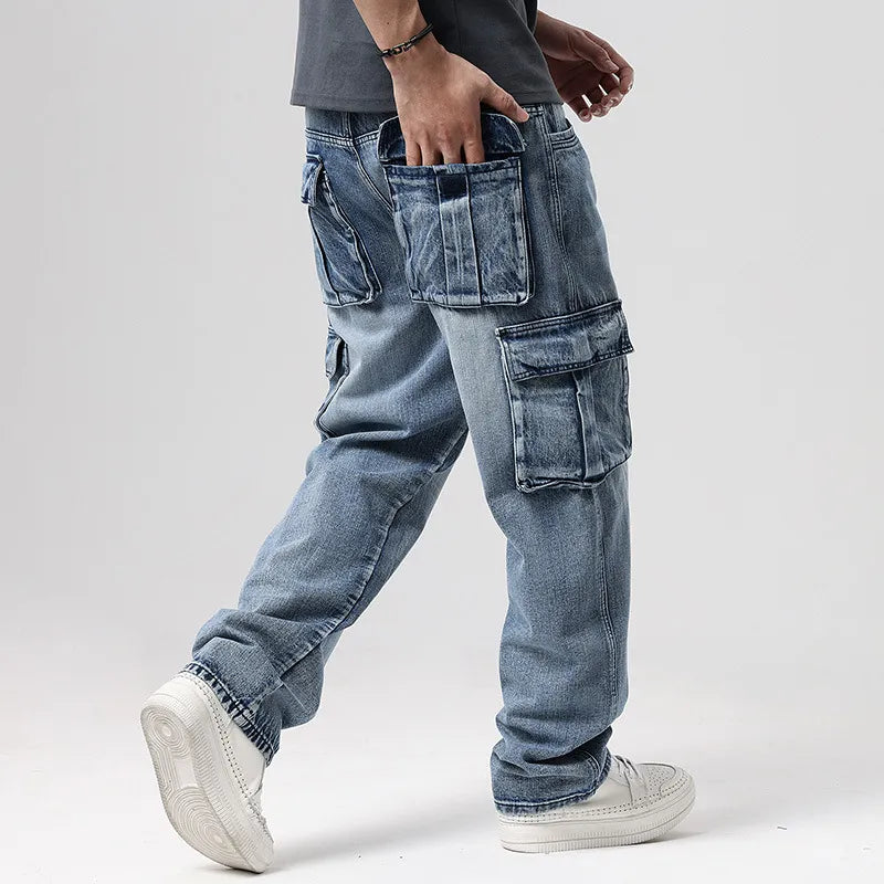 Men's retro cargo pants with multiple pockets