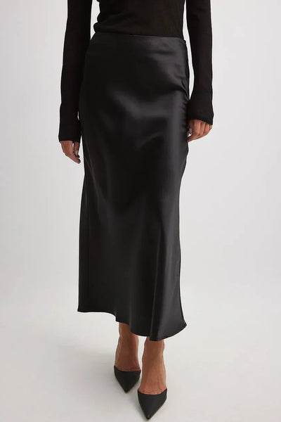 Women's Maxi Skirt - Sleek Satin - Flowing A-Line Silhouette - Elegant Formal Wear