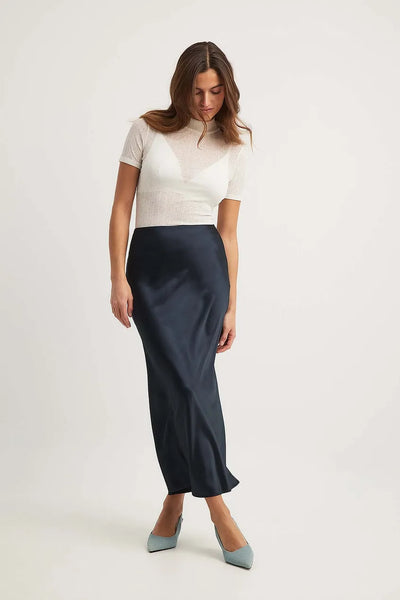 Women's Maxi Skirt - Sleek Satin - Flowing A-Line Silhouette - Elegant Formal Wear