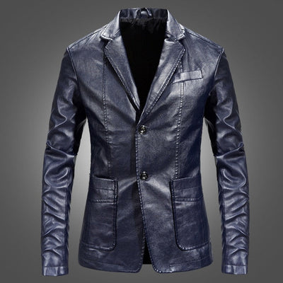 Stylish men's leather blazer with notched lapels