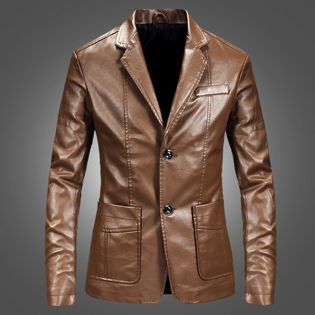 Stylish men's leather blazer with notched lapels