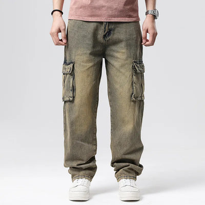 Men's retro cargo pants with multiple pockets